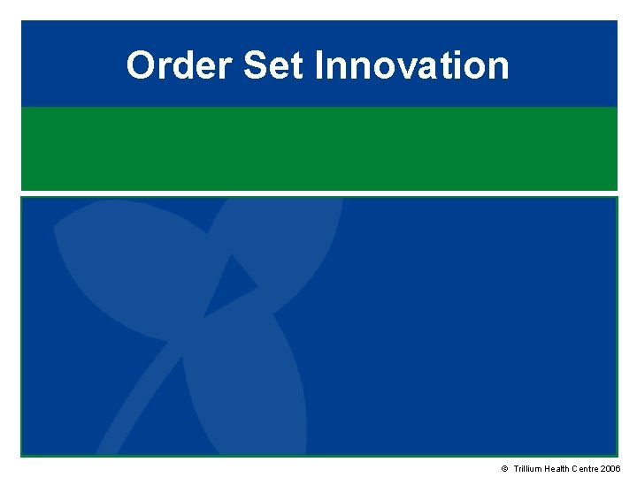 Order Set Innovation © Trillium Health Centre 2006 