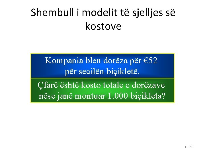 Shembull i modelit të sjelljes së kostove Kompania blen dorëza për € 52 për