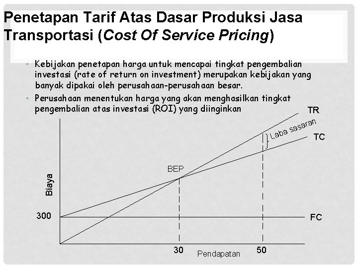 Penetapan Tarif Atas Dasar Produksi Jasa Transportasi (Cost Of Service Pricing) • Kebijakan penetapan