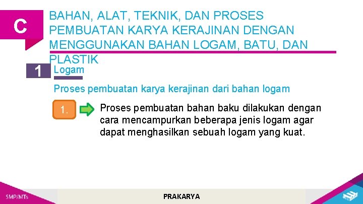 C 1 BAHAN, ALAT, TEKNIK, DAN PROSES PEMBUATAN KARYA KERAJINAN DENGAN MENGGUNAKAN BAHAN LOGAM,