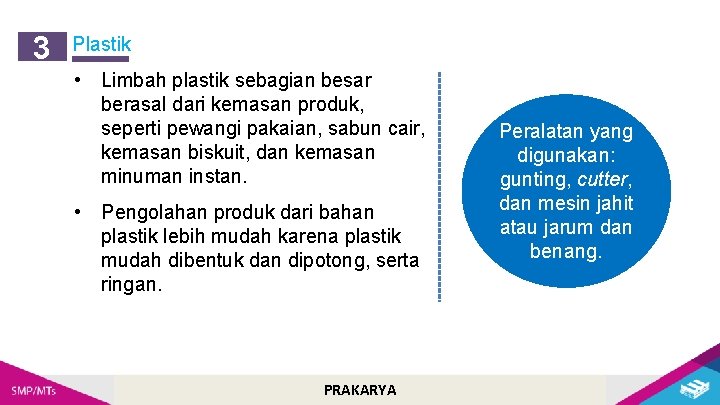 3 Plastik • Limbah plastik sebagian besar berasal dari kemasan produk, seperti pewangi pakaian,