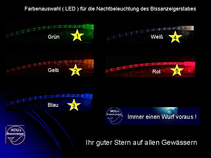 Farbenauswahl ( LED ) für die Nachtbeleuchtung des Bissanzeigerstabes 1 Grün Gelb Blau 2