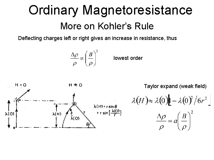 Ordinary Magnetoresistance More on Kohler’s Rule Deflecting charges left or right gives an increase