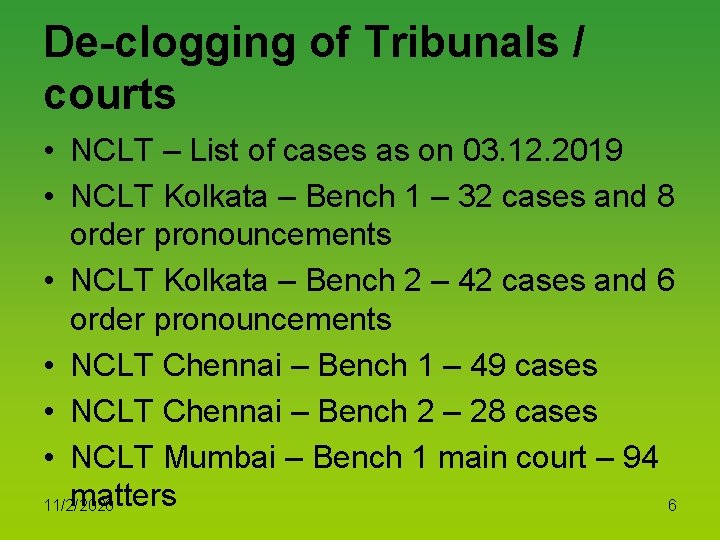 De-clogging of Tribunals / courts • NCLT – List of cases as on 03.