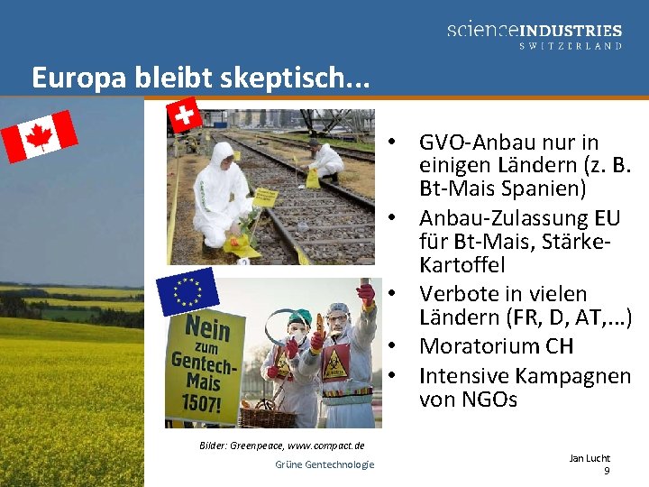 Europa bleibt skeptisch. . . • GVO-Anbau nur in einigen Ländern (z. B. Bt-Mais