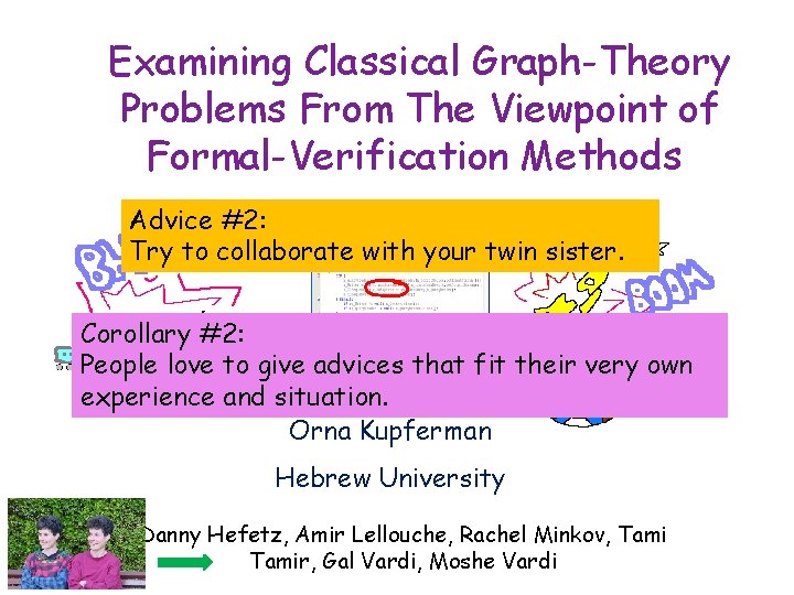 Examining Classical Graph-Theory Problems From The Viewpoint of Formal-Verification Methods Advice #2: Try to