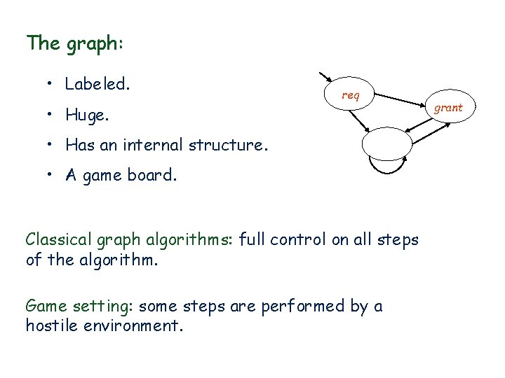 The graph: • Labeled. • Huge. req • Has an internal structure. • A