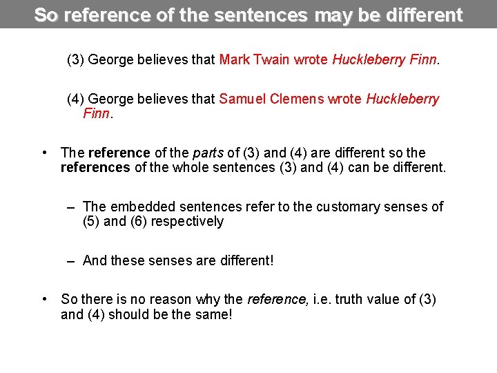 So reference of the sentences may be different (3) George believes that Mark Twain