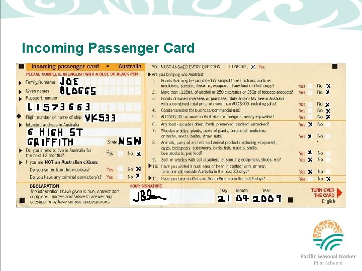 Incoming Passenger Card 