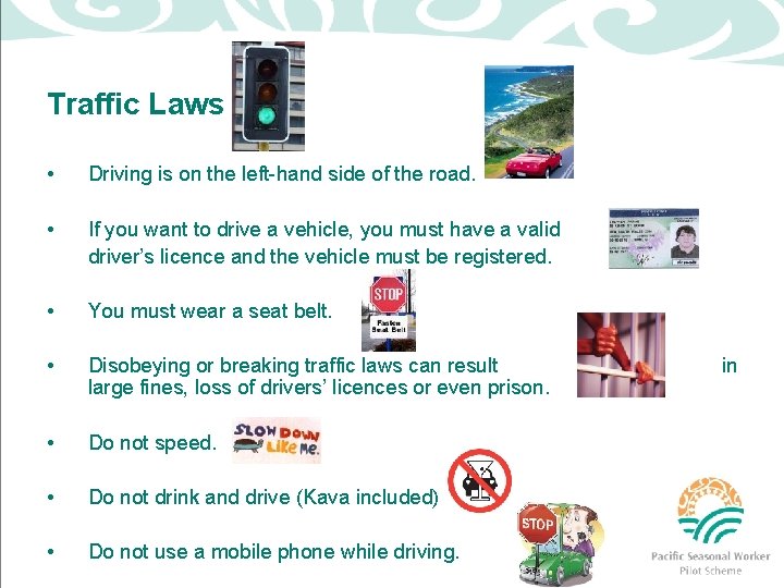 Traffic Laws • Driving is on the left-hand side of the road. • If