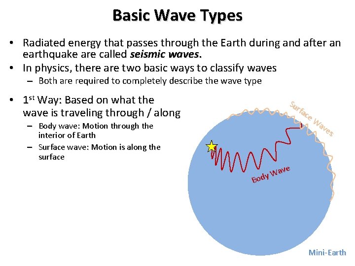 Basic Wave Types • Radiated energy that passes through the Earth during and after