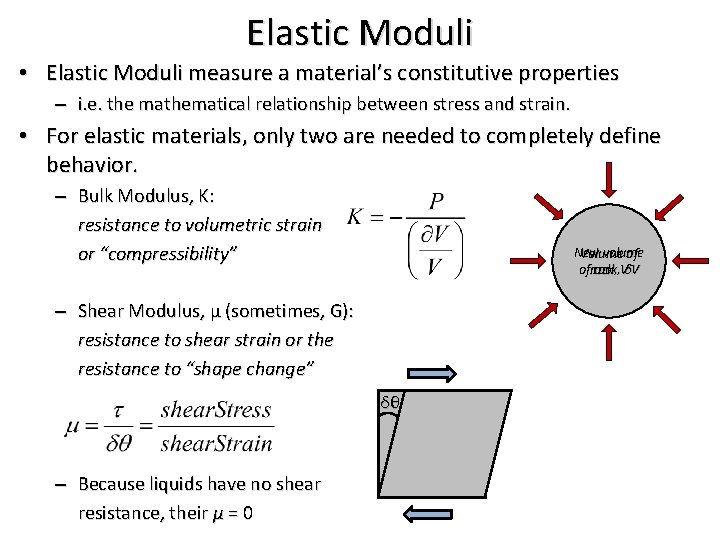 Elastic Moduli • Elastic Moduli measure a material’s constitutive properties – i. e. the
