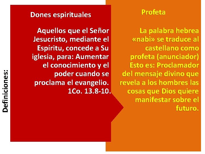 Definiciones: Dones espirituales Aquellos que el Señor Jesucristo, mediante el Espíritu, concede a Su