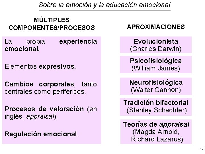 Sobre la emoción y la educación emocional MÚLTIPLES COMPONENTES/PROCESOS La propia emocional. experiencia APROXIMACIONES