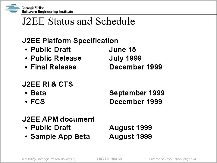 J 2 EE Status and Schedule J 2 EE Platform Specification • Public Draft