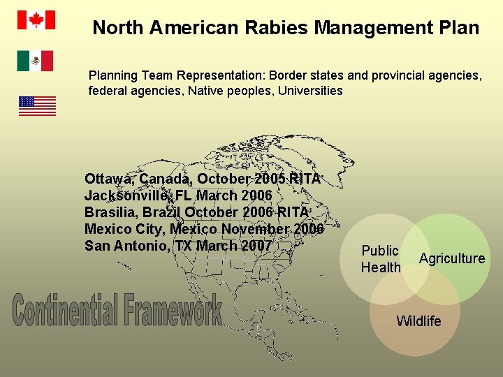 North American Rabies Management Planning Team Representation: Border states and provincial agencies, federal agencies,
