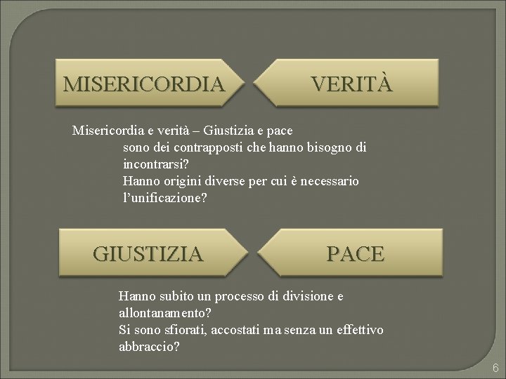 MISERICORDIA VERITÀ Misericordia e verità – Giustizia e pace sono dei contrapposti che hanno