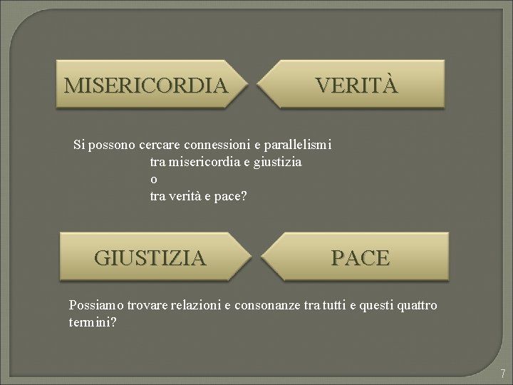 MISERICORDIA VERITÀ Si possono cercare connessioni e parallelismi tra misericordia e giustizia o tra