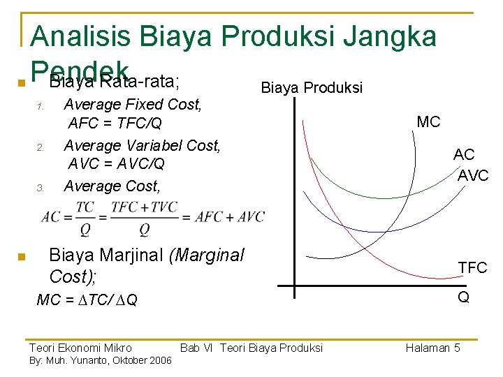 Analisis Biaya Produksi Jangka n Pendek Biaya Rata-rata; Biaya Produksi 1. 2. 3. n