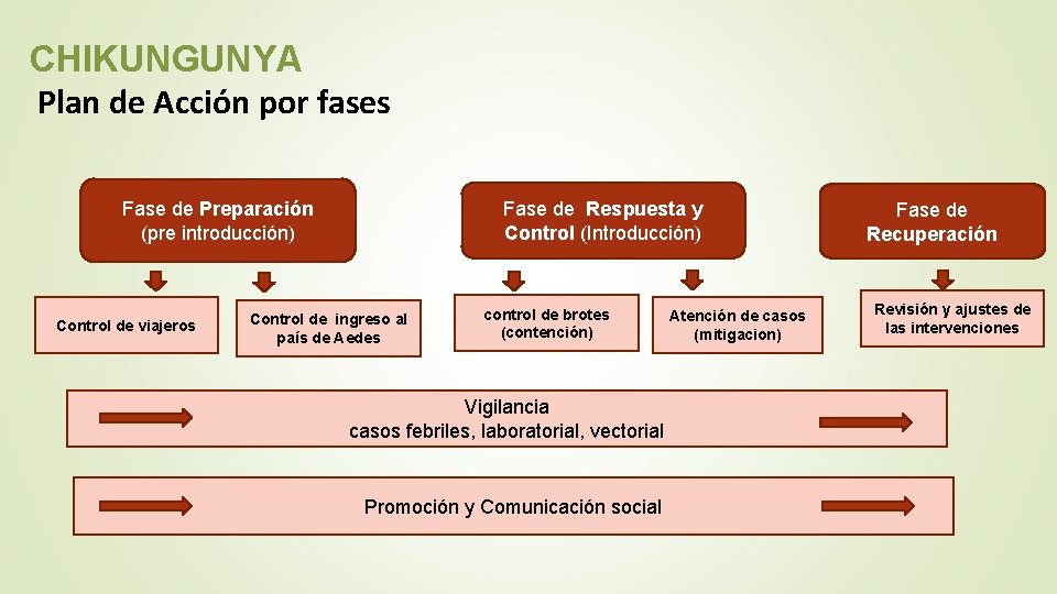 CHIKUNGUNYA Plan de Acción por fases Fase de Preparación (pre introducción) Control de viajeros CHIKUNGUNYA Plan de Acción por fases Fase de Preparación (pre introducción) Control de viajeros