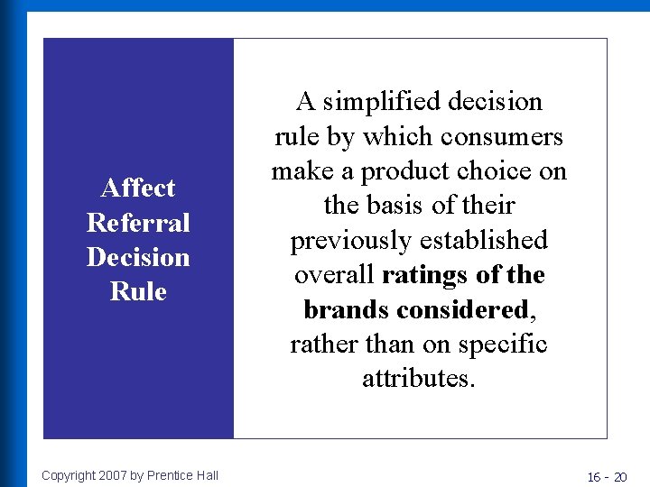 Affect Referral Decision Rule Copyright 2007 by Prentice Hall A simplified decision rule by Affect Referral Decision Rule Copyright 2007 by Prentice Hall A simplified decision rule by
