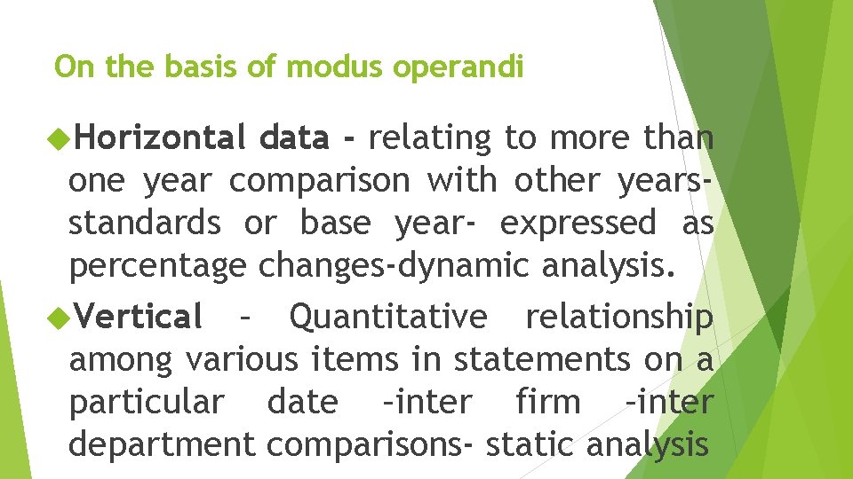 On the basis of modus operandi Horizontal data - relating to more than one