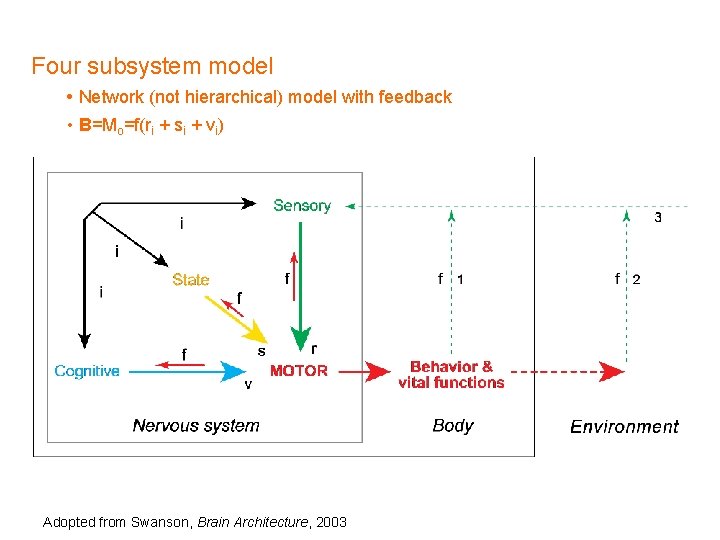 Four subsystem model • Network (not hierarchical) model with feedback • B=Mo=f(ri + si