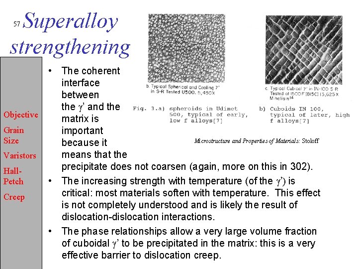 Superalloy strengthening 57 • The coherent interface between the g’ and the Objective matrix