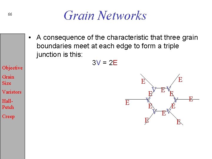 66 Objective Grain Networks • A consequence of the characteristic that three grain boundaries