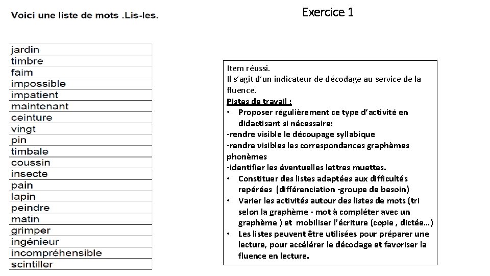 Exercice 1 Item réussi. Il s’agit d’un indicateur de décodage au service de la