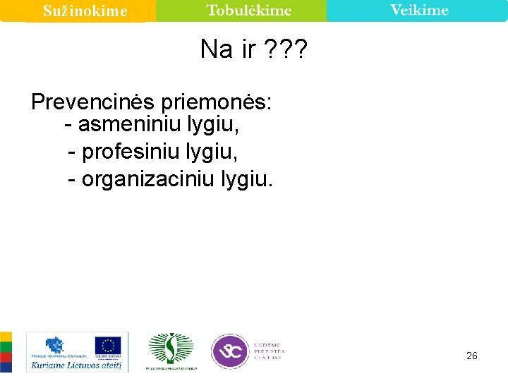 Sužinokime Na ir ? ? ? Prevencinės priemonės: - asmeniniu lygiu, - profesiniu lygiu,