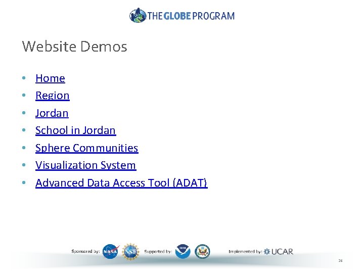 Website Demos • • Home Region Jordan School in Jordan Sphere Communities Visualization System