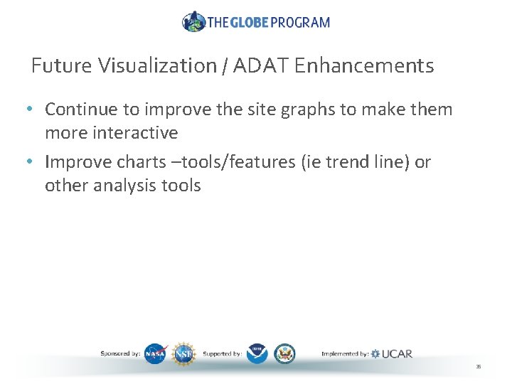 Future Visualization / ADAT Enhancements • Continue to improve the site graphs to make