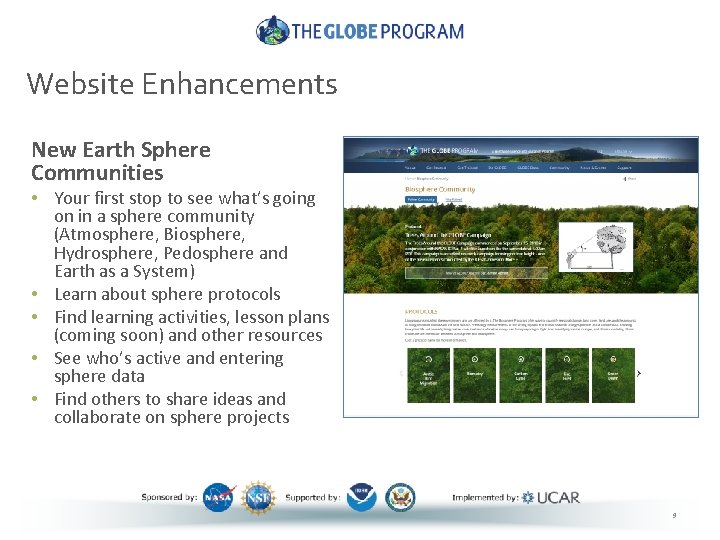 Website Enhancements New Earth Sphere Communities • Your first stop to see what’s going