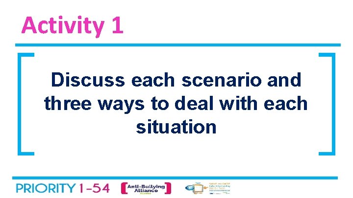 Activity 1 Discuss each scenario and three ways to deal with each situation 