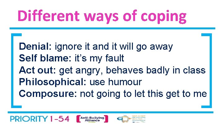 Different ways of coping Denial: ignore it and it will go away Self blame: