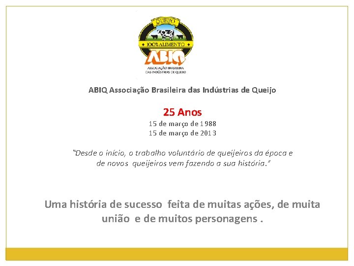 ABIQ Associação Brasileira das Indústrias de Queijo 25 Anos 15 de março de 1988