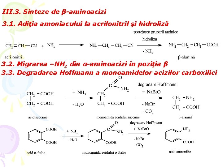 III. 3. Sinteze de β-aminoacizi 3. 1. Adiţia amoniacului la acrilonitril şi hidroliză 3.