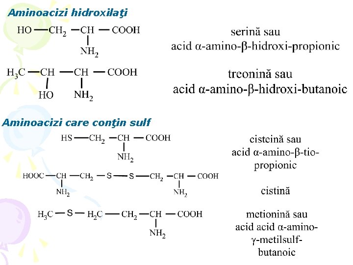 Aminoacizi hidroxilaţi Aminoacizi care conţin sulf 