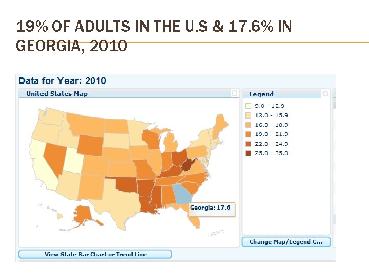 19% OF ADULTS IN THE U. S & 17. 6% IN GEORGIA, 2010 