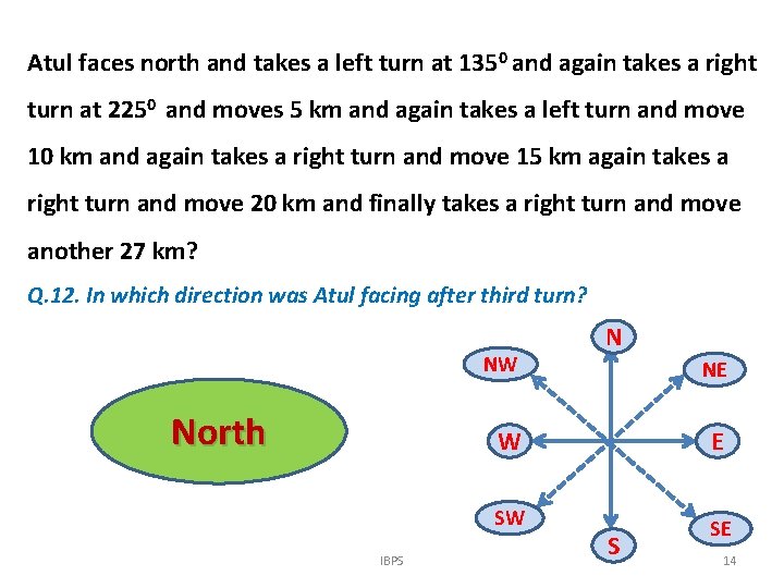 Atul faces north and takes a left turn at 1350 and again takes a