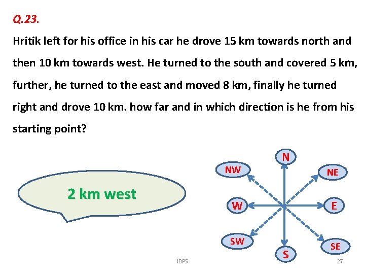 Q. 23. Hritik left for his office in his car he drove 15 km