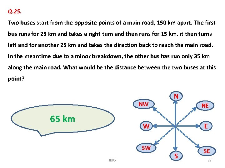 Q. 25. Two buses start from the opposite points of a main road, 150