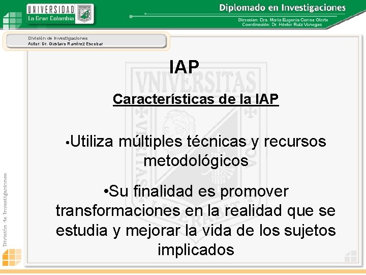 División de Investigaciones Autor: Dr. Gustavo Ramírez Escobar IAP Características de la IAP •