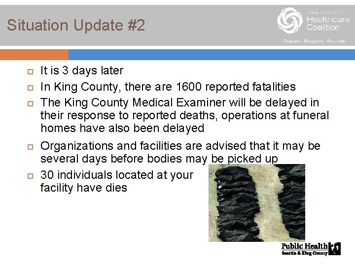 Situation Update #2 It is 3 days later In King County, there are 1600