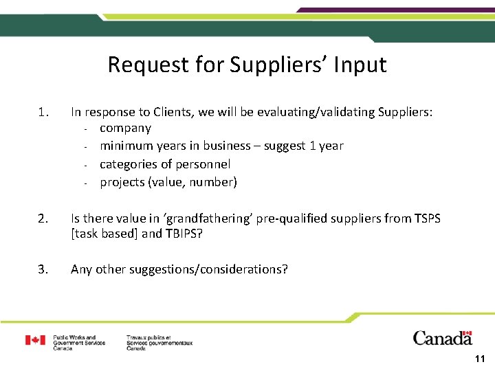 Request for Suppliers’ Input 1. In response to Clients, we will be evaluating/validating Suppliers: