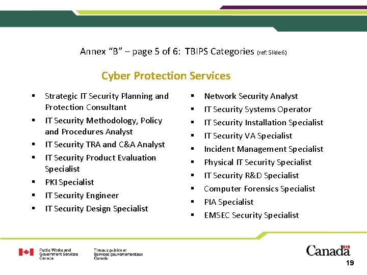Annex “B” – page 5 of 6: TBIPS Categories (ref: Slide 6) Cyber Protection