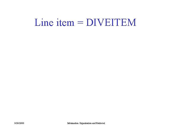Line item = DIVEITEM 9/20/2000 Information Organization and Retrieval 