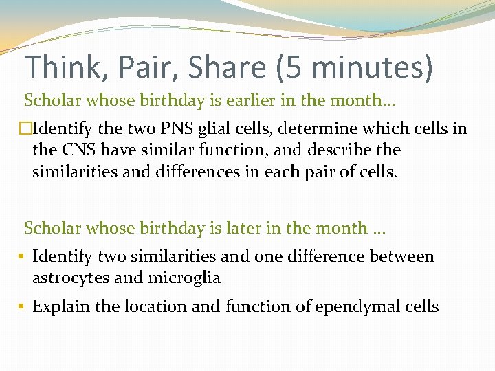 Think, Pair, Share (5 minutes) Scholar whose birthday is earlier in the month. . Think, Pair, Share (5 minutes) Scholar whose birthday is earlier in the month. .