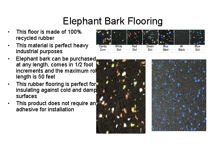 Elephant Bark Flooring • • • This floor is made of 100% recycled rubber